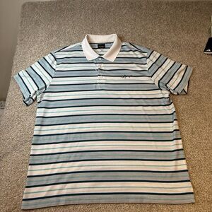 Greg Norman Collection Striped Polo - Blue and White